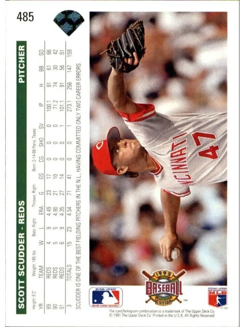 Scott Scudder 1992 Upper Deck MLB #485 Baseball Card Cincinnati Reds